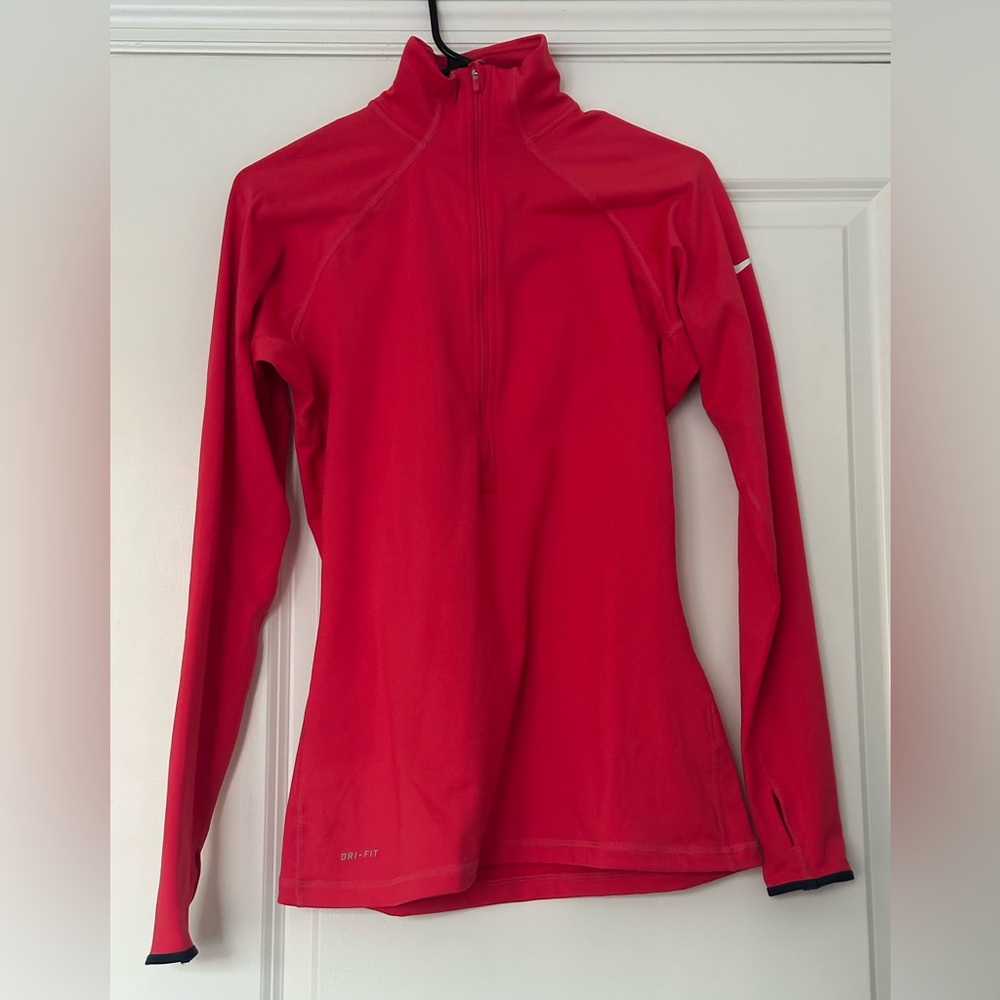 Nike Women's Long Sleeve Pink/Red Dri-FIT Quarter Zip NWT
